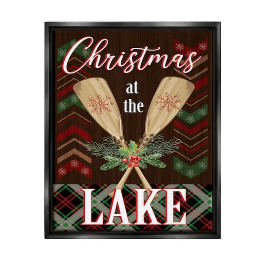 Stupell Industries Christmas At Lake Seasonal Oars Framed Floater Canvas Wall Art
